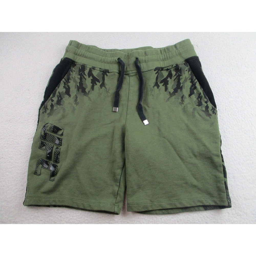 UFC Shorts Boys Large Athletic Drawstring Pockets Casual Graphic Black Green